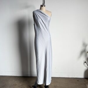NWOT Light Gray Halston One Shoulder Maxi Dress Gown Sz 4